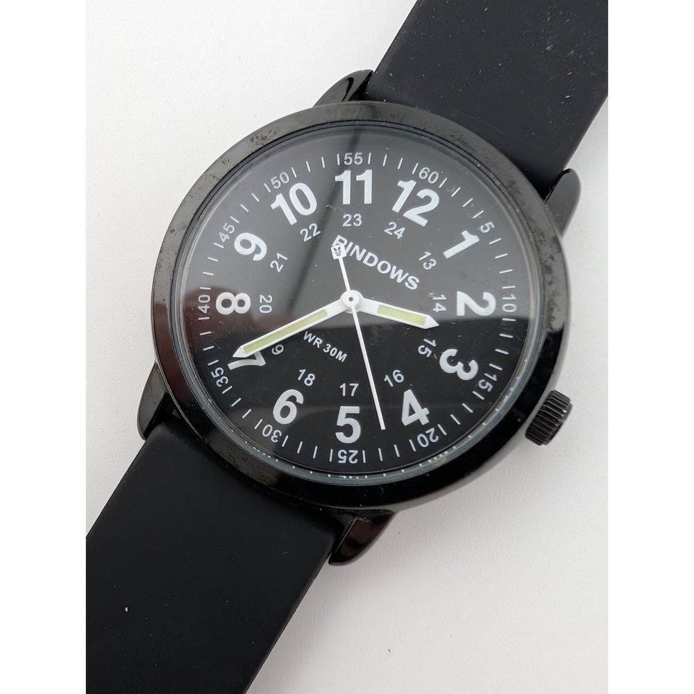 Pindows Watch Men 38mm Case Black Silicone Band- New Battery